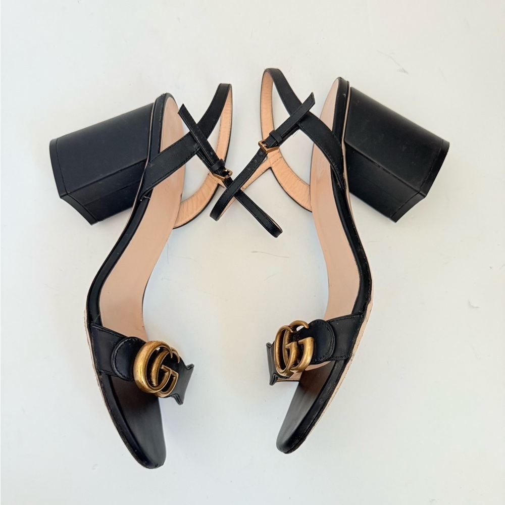 Gucci Black Leather GG Marmont Ankle Strap Block heel Sandals EU 38.5 - Picture 4 of 13